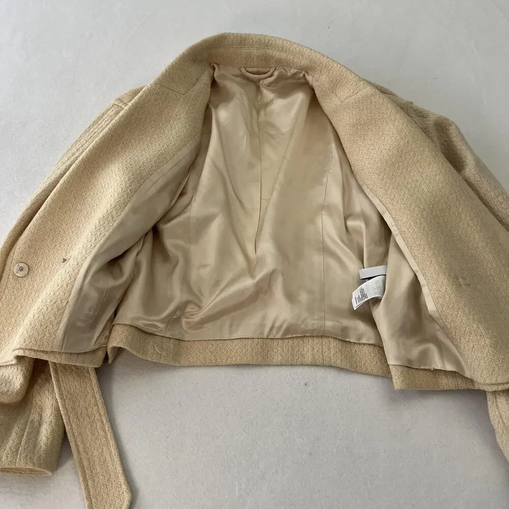 & Other Stories Jacket Womens 2 Beige Wool Herringbone Belted‎ Short LA Atelier